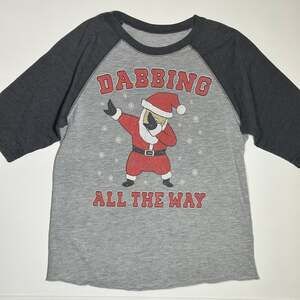 Kids 3/4 Sleeve Baseball Christmas Shirt Dabbing All the Way Sz Small